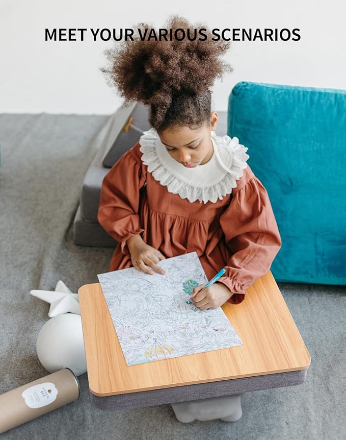 Lap Desk with Pillow Cushion, Portable Laptop Bed Desk, Fits up to 15.6 inch Laptop, Lap Stand for Bed & Couch & Carpet, Book Tablet/Drawing Board - Light Brown Wood