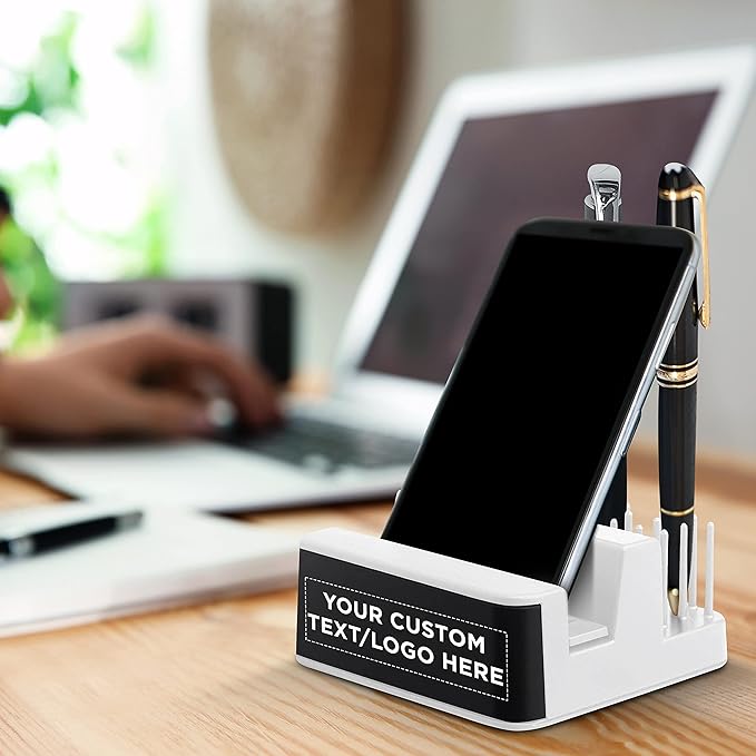 DISCOUNT PROMOS Custom Light Up Logo Phone Stands Set of 50, Personalized Bulk Pack - Essential Smartphone Accessory, Perfect for Office and Home - White