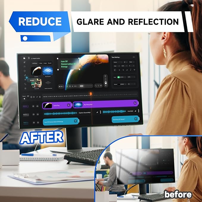 IPROKKO 【2 Pack】 27 inch Anti-Blue Light monitor Screen Protector for 16:9 Widescreen,Removable Anti Glare Blue Light Blocking Screen Filter，LED PC Anti-UV Eye Protection Filter Film