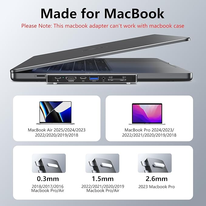 USB C Hub HDMI for MacBook Pro Air 2025-2018 M1 M2 M3 M4, Mac USB Adapter 8 in 2, MacBook Adapter with HDMI, Thunderbolt 3, 10G USB C USB A Data Ports, SD TF Card Reader, Audio, Black