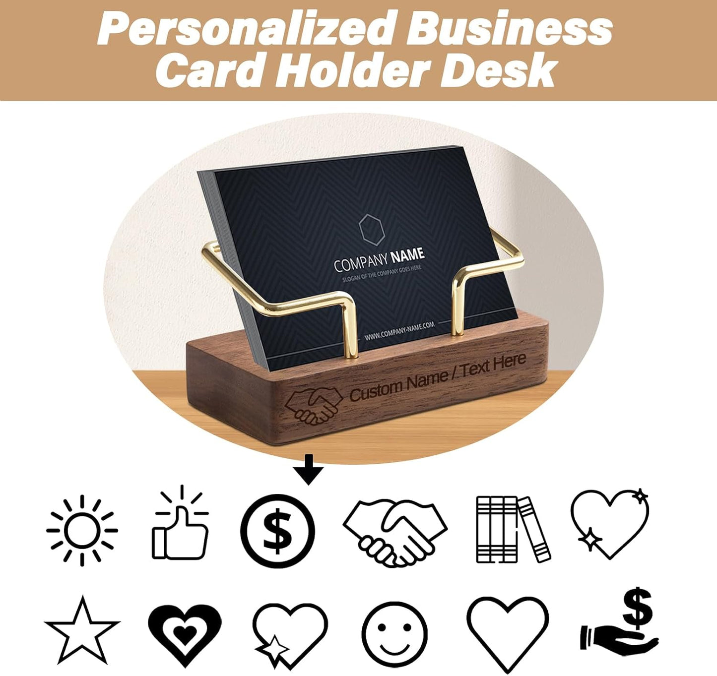 Custom Business Card Holder Desk-Personalized Engraved Wooden Business Card Case Holder, Customized Name Logo Business Card Display Gifts for Men Women
