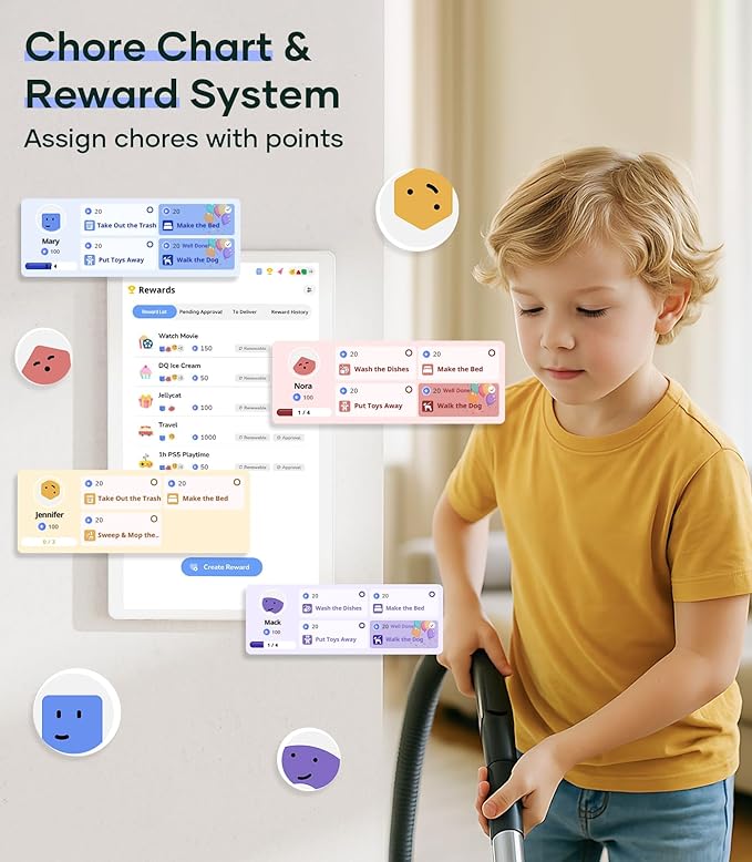 Cozyla Digital Calendar+ 2: 15.6'' Wall Planner Touch Screen Chore Chart Customize Dashboard Smart Electronic Calendar for Family Schedules Meal Planner Support App Store w/Stand Wall Mount White