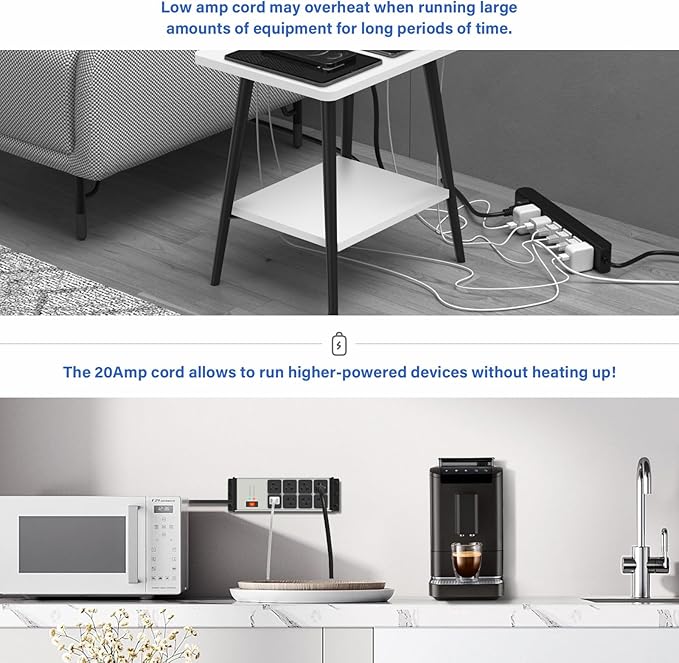 CCCEI Grey Heavy Duty Power Strip Surge Protector 20 AMP, 8 Outlets 12 Gauge Industrial Shop Garage Metal Multiple Outlets, 12 FT Extension Cord 5-15P Adapter High Amp 6-20R T-Slot 20a for Appliance