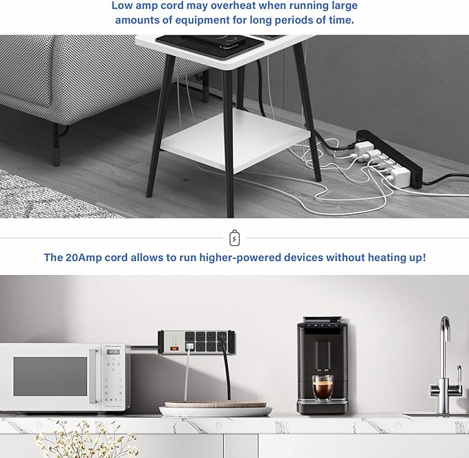 CCCEI Grey Heavy Duty Power Strip Surge Protector 20 AMP, 8 Outlets 12 Gauge Industrial Shop Garage Metal Multiple Outlets, 20 FT Extension Cord 5-15P Adapter High Amp 6-20R T-Slot 20a for Appliance