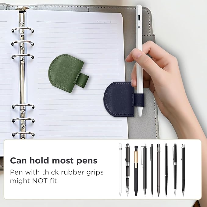 Magnetic Pen Loop Holder, Pencil Holder for Notebooks, Journals, Calendars, PU Leather 3 Pack