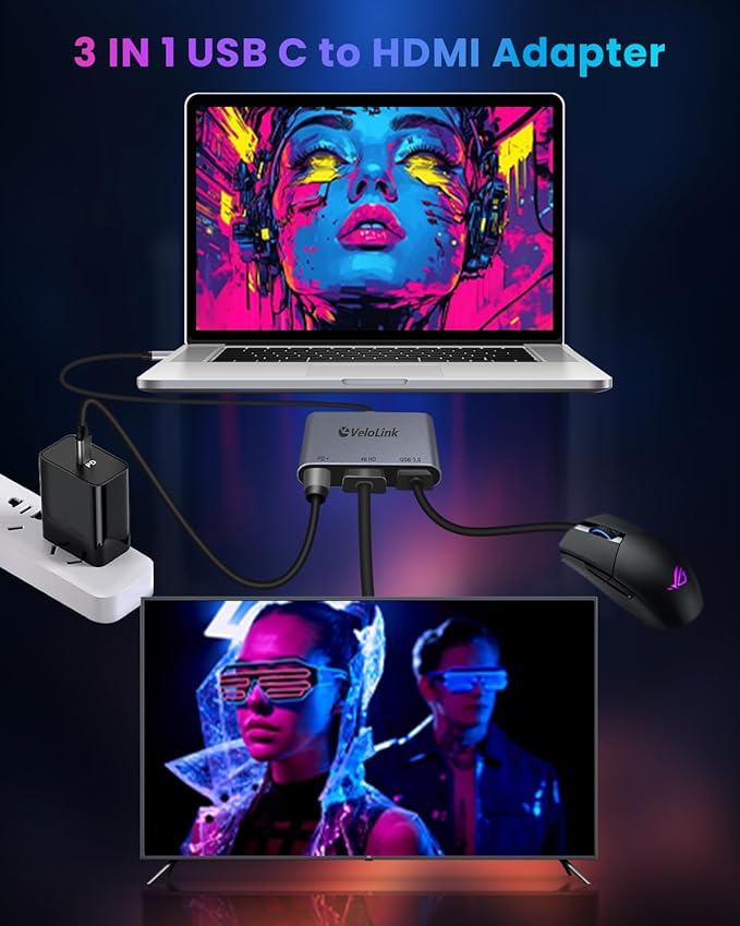 USB c to hdmi Adapter 4K60 with PD Charger Type C HDMI 4K60Hz HDMI to USBC Adapter, USB C Hub 3 in 1 USBC Digital av Multiport Converter Compatible with MacBook,Laptops,Tablets, Switch, etc