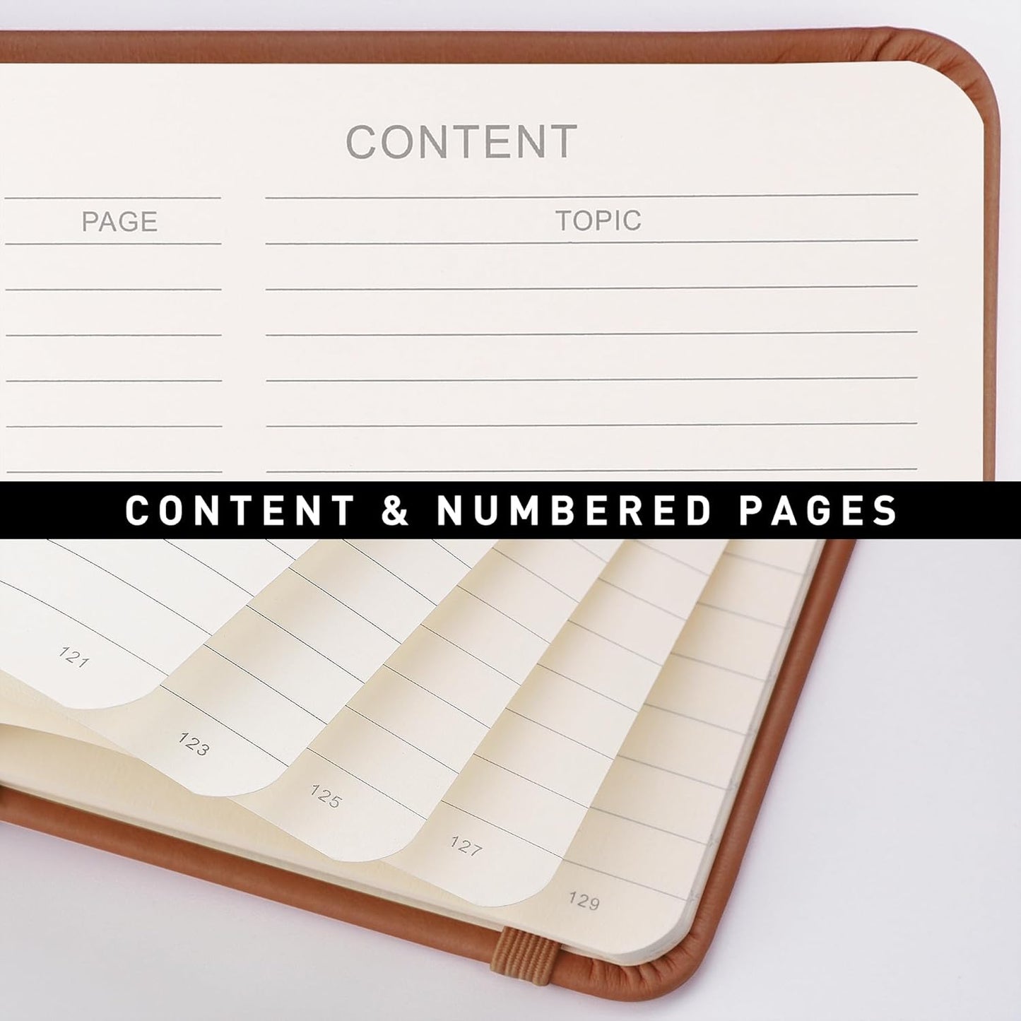 RETTACY Lined Journal Notebook, 192 Numbered Pages, A5 Medium Size (5.7'' x 8.3''), for Men & Women, Journaling, Writing, Work & Office, Leather Hardcover, 100 GSM Thick Paper (Brown)