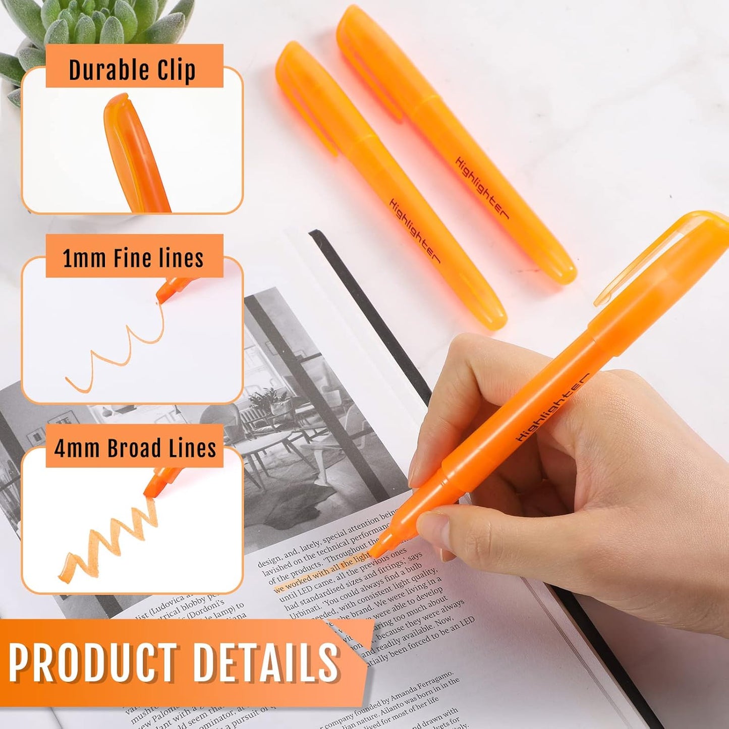 Fuutreo 60 Pack Pastel Highlighters Bulk Bright Color Highlighter Marker Chisel Tip Dry Quickly Safe Highlighter Pens Fluorescent Ink for Adults Home School Office(Orange)