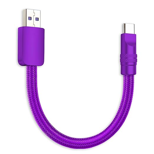 chubbycable Cute Chubby 120W Short USB C Cable Power Bank Fast Charging Cable Nylon Braided Charger Cord Compatible with iPhone 17-15 Series iPad, Purple+Purple, USB-A to Type-C, 0.82FT