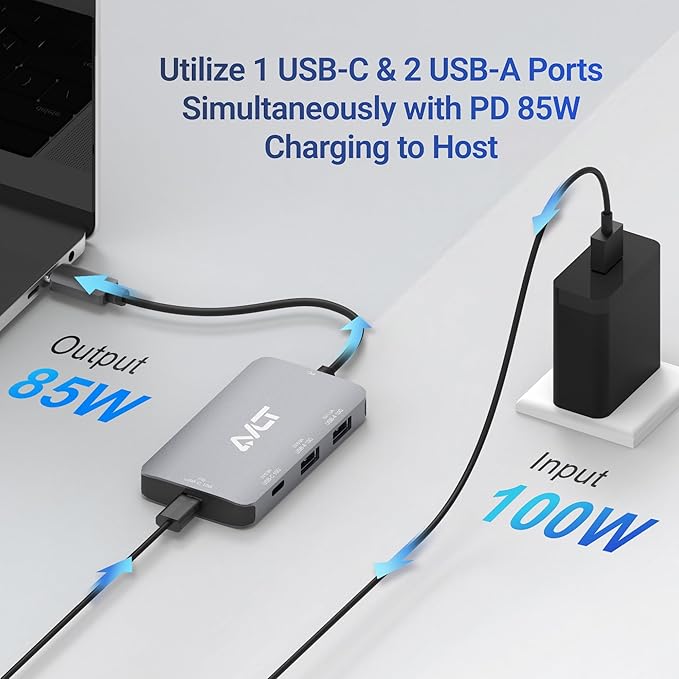 AVLT 4-Port USB 3.1 Gen 2 Type C 10G Hub with 85W PD Charging - Portable Multiport Adapter – Fast Data Transfer and Charging for MacBook, Laptop, PC, iPad (Does NOT Support USB-C Monitor)