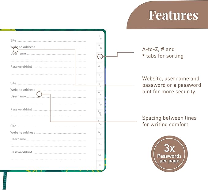 Rileys & Co. Tropical Paradise Compact Password Book - Alphabetically Tabbed, Handy Password Keeper, Perfect for Seniors, Safe Notebook for Internet Logins, Websites, Usernames (6 x 5 Inches)