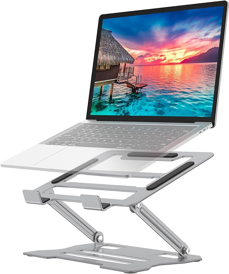 Laptop Tablet Stand, Universal Adjustable Carbon Steel Laptop Computer Stand, Ergonomic Foldable Portable Desktop Tray Cooling Holder Compatible with 10''-15.6'' Devices(Silver)