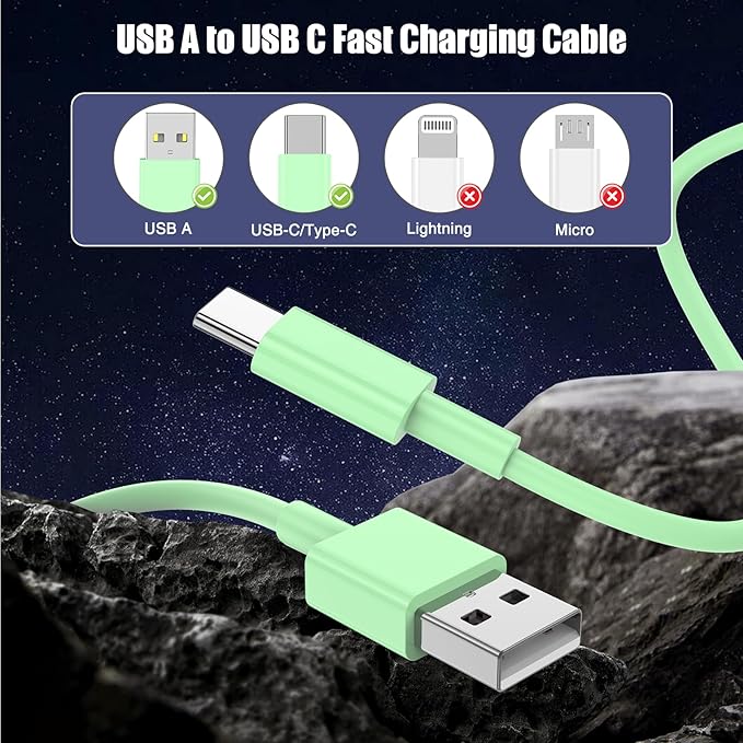 3-Pack Green [3.3FT+3.3FT+6FT] USB A to USB C Cable，USB to USB C Car Carplay Cable for iPhone Air 17 16e 16 15 Pro Plus Pro Max，for Galaxy S25/S24, for iPad Pro/Air/mini, for MacBook Pro/Air and More