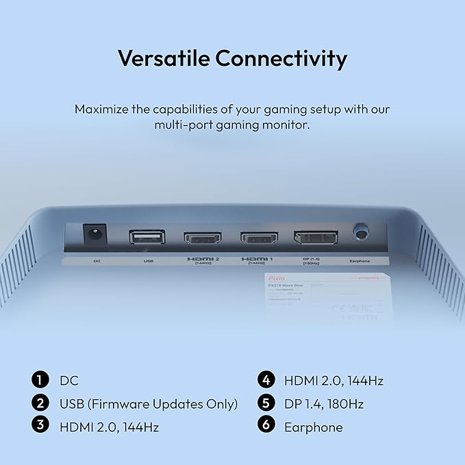 Pixio PX278 Wave Blue 27 inch 180Hz Refresh Rate QHD 1440p Resolution Fast IPS Panel 1ms GTG Response Time Blue Gaming Monitor with FreeSync