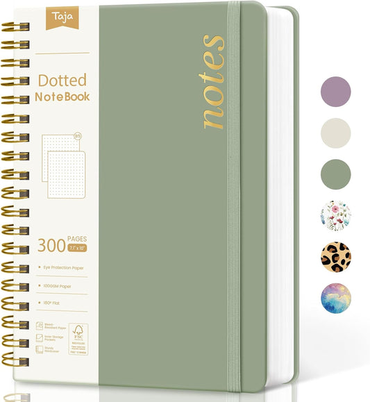 Spiral Dotted Notebook Journal for Work, 300 Pages, Thick B5 (7.1"x10") Bullet Dotted Journal for Women & Writing, Hardcover Notebook for Note Taking, Perfect for Work School Note Taking Business, Green