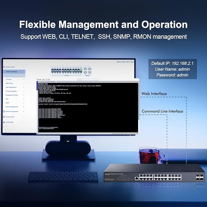 28 Port 2.5G Web Managed Switch, 24x2.5G Ethernet, 4x10 Gigabit SFP Ports, Web/CLI L3 Managed, Metal Multi-Gigabit Desktop/Rackmount Binardat Network Switch