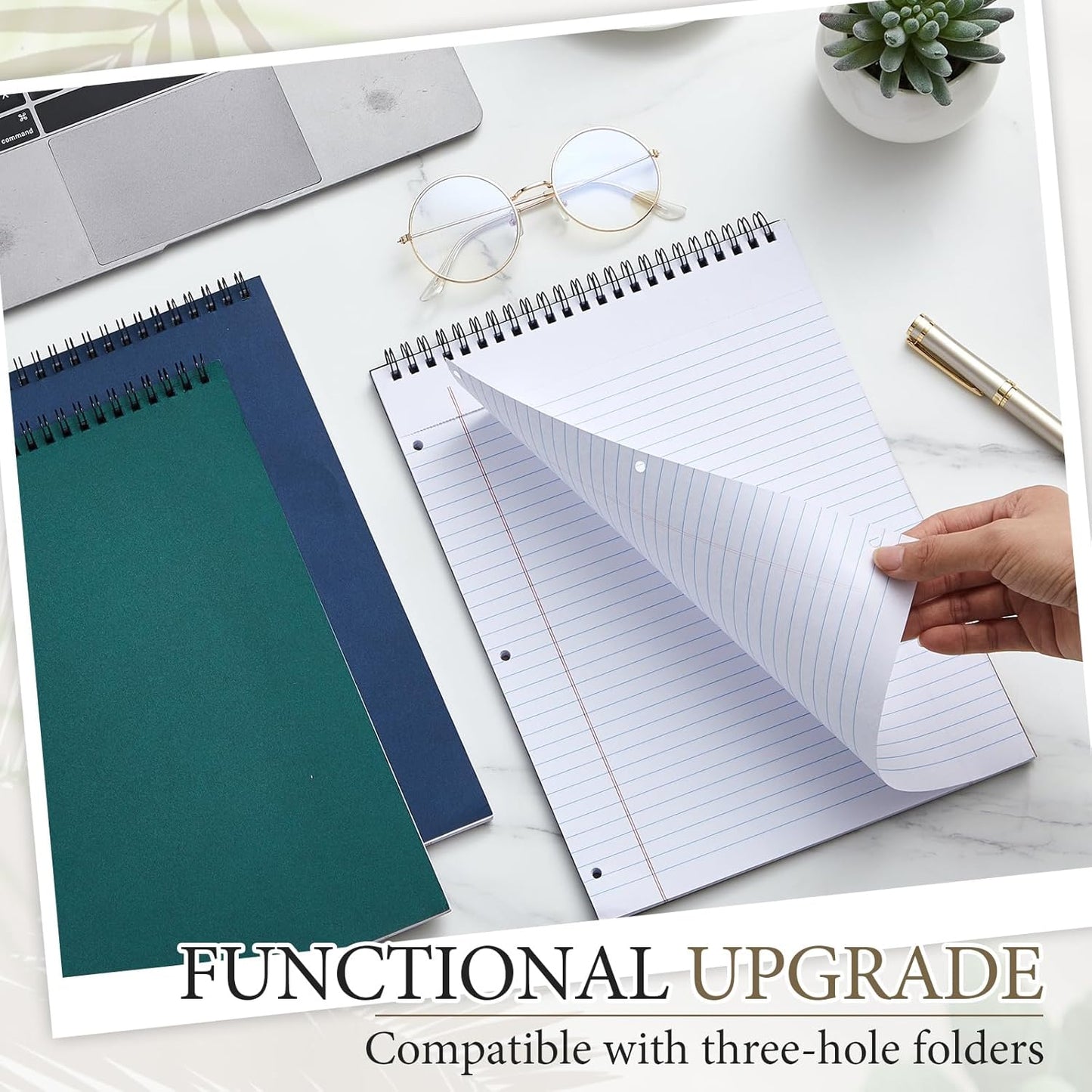 3 Packs 8.5" x 11" Top Spiral Notebook with 3 Hole Punched Legal Pads College Ruled Notepad 50 Sheets Hard Cardboard Paper Wirebound Notepad for Office School Business (Dark Colors)