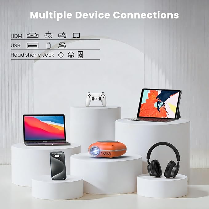 Mini Projector with Two -Way Bluetooth, Portable Projector for Home Theater Use, Support 1080P for Outdoor Projector/Movie Projector Compatible with HDMI, USB, Laptop, TV Stick (Orange)