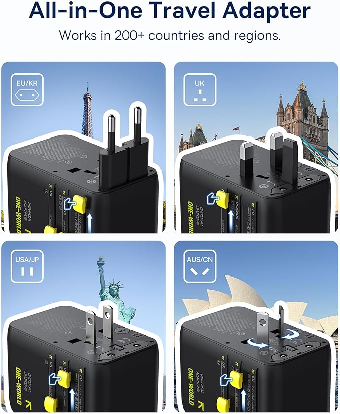 Baseus 70W Universal Travel Adapter with Retractable Cable, 6-in-1 International Plug Adapter and Baseus Charging Station 120W, 6-in-1 USB-C PD Fast Charging Desktop Charger