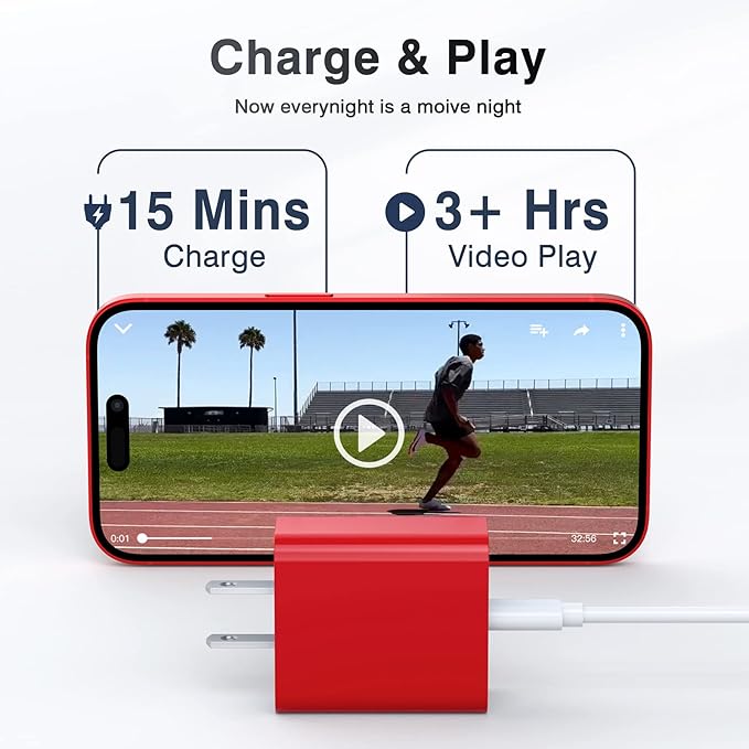 2Pieces USB C Wall Charging Block, 20W 2Port Fast USBC PD3.0 Power Adapter Type C Charger Brick Cube Plug for iPhone 13 14 15 16 17 Pro Max Mini 11 XS X 8, iPad, Samsung, Google, Tablet, Android, Red