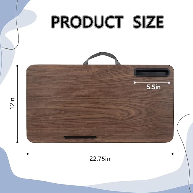 Portable Laptop Desk Fits Up to 16“ Laptops, with Tablet Slot, Built-in Cushion, Great for Home & Office,Lap Desk for Laptop,Lap Desk with Cushion (Brown, Large)