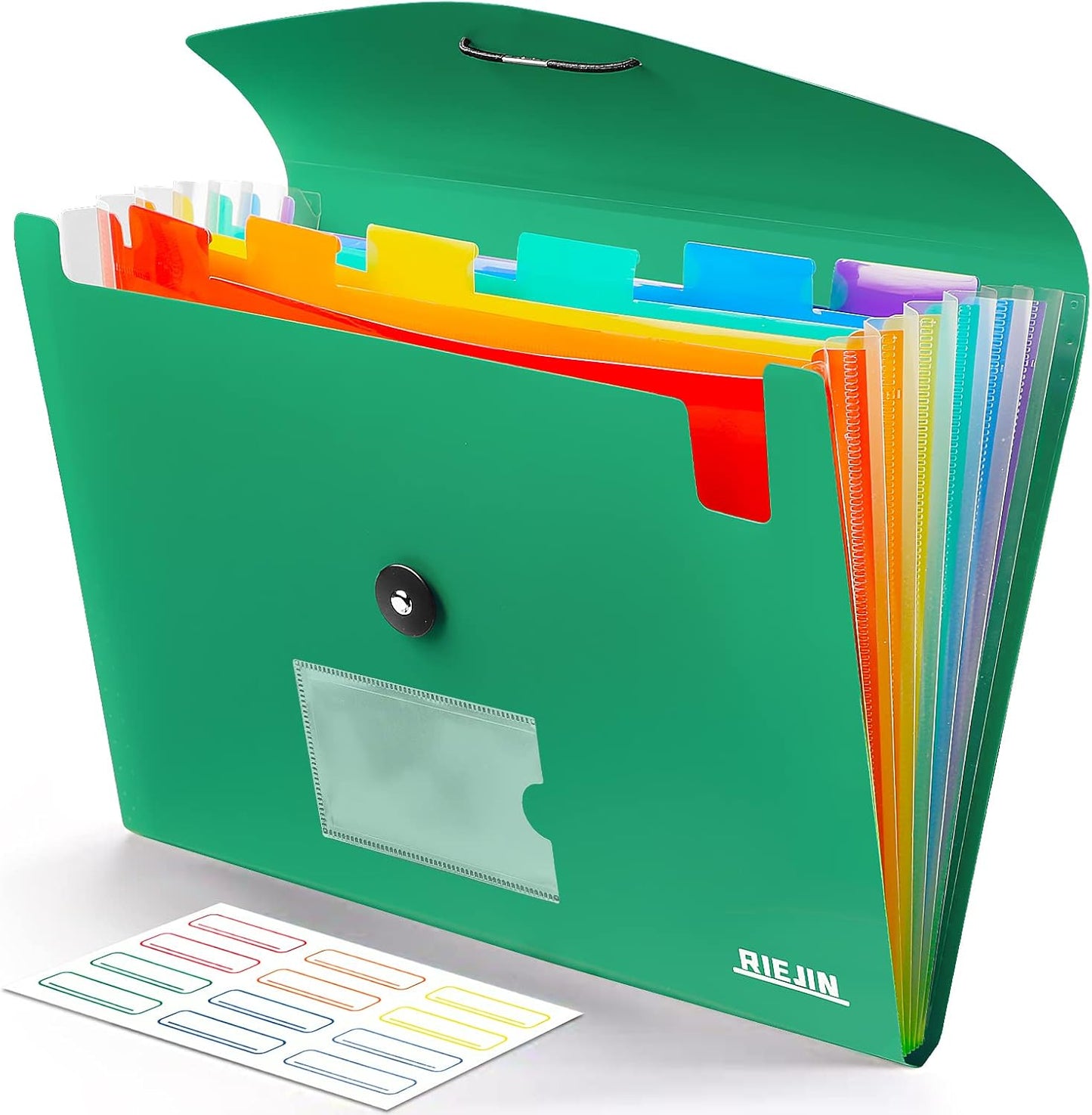 Accordian File Organizer 7 Pocket Expanding File Folder with Labels, Plastic Expandable File Folder for Documents Letter Size A4 Papers - Green