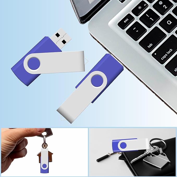 JBOS 32GB USB 2.0 Flash Drive 10 Pack - Swivel Thumb Drives with Blue Label Sheet