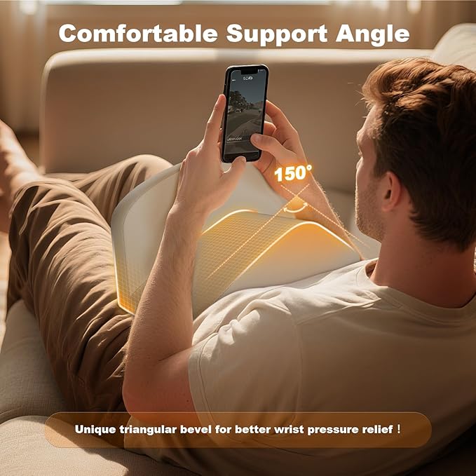 Pillow Phone Holder, Reduce Wrist Pressure, Pillow Stand Compatible with 12.2” Kindle, Phone, iPad, can Hold 2 Phones, Multi-Angle Tablet Pillow Stand with Removable case, Washable