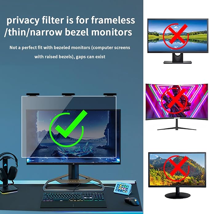 22 Inch Magnetic Hanging Computer Privacy Screen for 16:10 Widescreen Monitor, Removable Privacy Screen Anti Glare Blue Light Computer Screen Privacy Shield, Anti-Scratch 22 in Protector Film