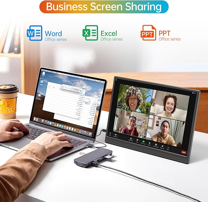 MNN Portable Monitor 14 inch FHD 1920 * 1200P USB C HDMI Ultra-Slim IPS Travel Display w/Speakers, HDR Plug&Play, External Monitor for Laptop PC, Phone,Mac(400cd/m² Brightness)