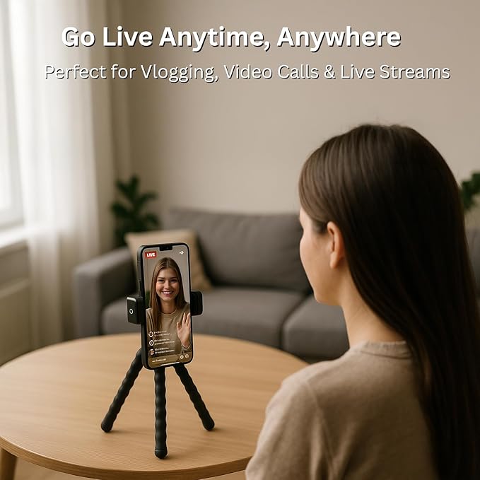 KobraTech TriFlex Mini Tripod for iPhone & Android | Flexible Phone Tripod with Bluetooth Remote Shutter | Portable Phone Holder for Travel, Vlogging, Desk & Gym