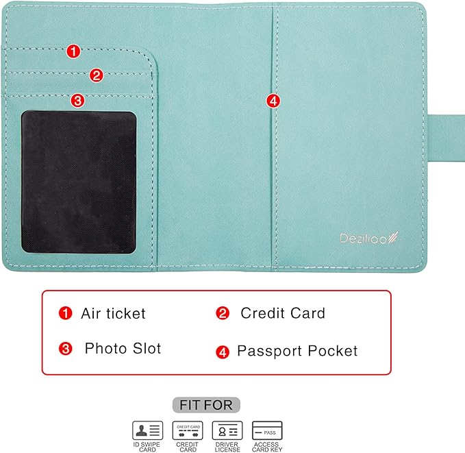 Deziliao Passport Holder,Passport Holder Card Slots, Passport and Vaccine Card Holder Combo, Cute Passport cover for Women and Men, with Waterproof Rfid Blocking, Passport Travel Wallet(Aqua Green)