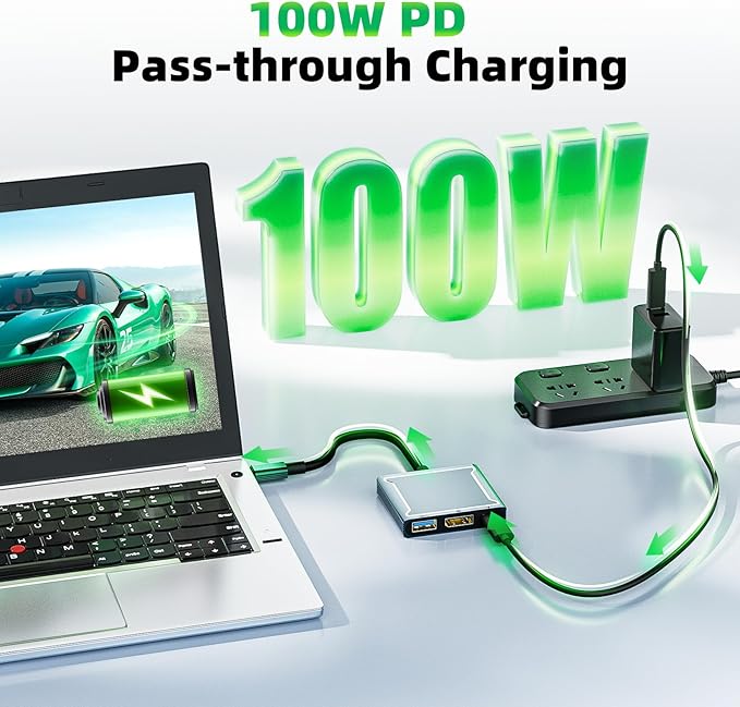 USB C to DisplayPort Multiport Adapter Dock, BolAAzuL 3-in-1 Type C Hub with 1xDP 1.4 + 1xUSB 2.0 + 1xPD Charging Port(Type C), 8K 60Hz/ 100W PD/DP ALT Mode Supported for Macboo pro, iPad pro, Monitor