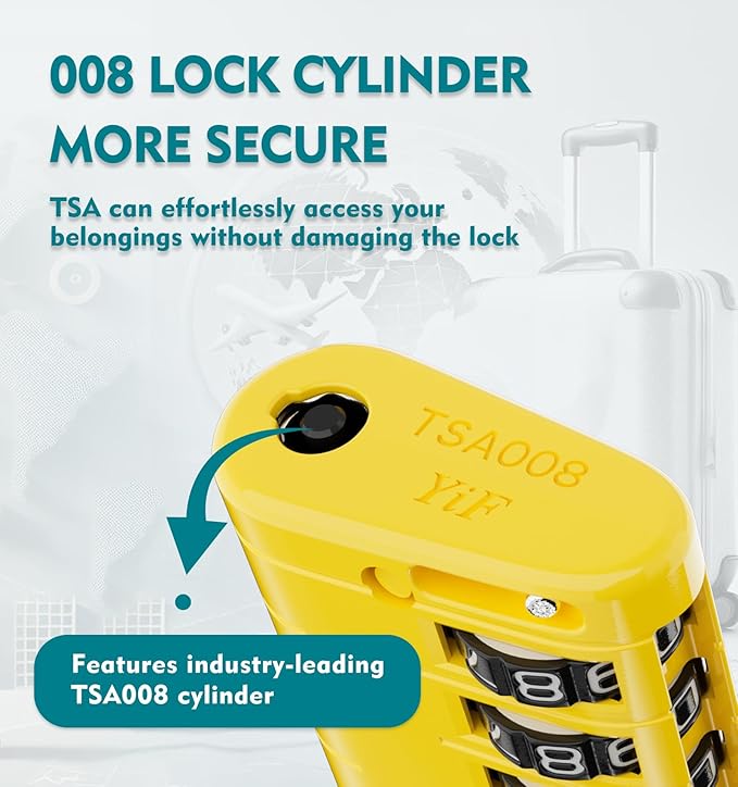 ANVIL 4 Digit Luggage Locks, TSA Locks for Luggage, Advanced TSA008 core, Alert Indicator for Your Travel Lock, Suitcase Lock.(2, Yellow)