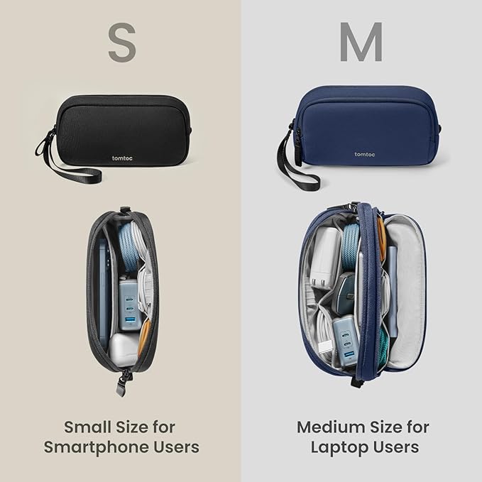 tomtoc Electronic Organizer Travel Case, Water Resistant Dual Compartment Tech Pouch Cable Organization Storage Bag for Charger, Cord, Phone, Hard Drive, Power Bank, Accessories Travel Essentials