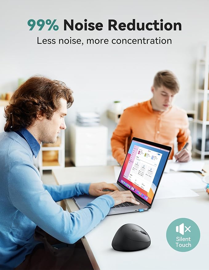 TECKNET Ergonomic Mouse, 4800 DPI 5 Adjustable DPI Levels, Wireless Vertical Mouse, 6 Buttons, 2.4G Silent Mouse for Laptop, PC, Chromebook, Mac - Black