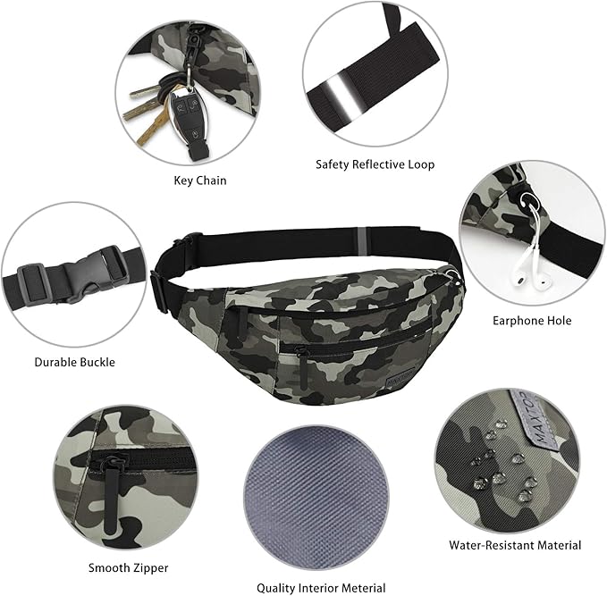 MAXTOP Large Crossbody Fanny Pack with 4-Zipper Pockets,Gifts for Enjoy Sports Festival Workout Traveling Running Casual Hands-Free Wallets Waist Pack Phone Bag Carrying All Phones