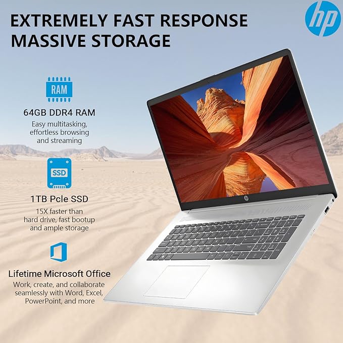 HP 2025 17 Inch Laptop Computer | 17.3" FHD IPS Business Laptop PC | AMD Ryzen 5 (6-Cores) | 64GB RAM 1TB SSD | Windows 11 Pro Lifetime Office | 10-Key Numbe Pad | USB-C Wi-Fi 6