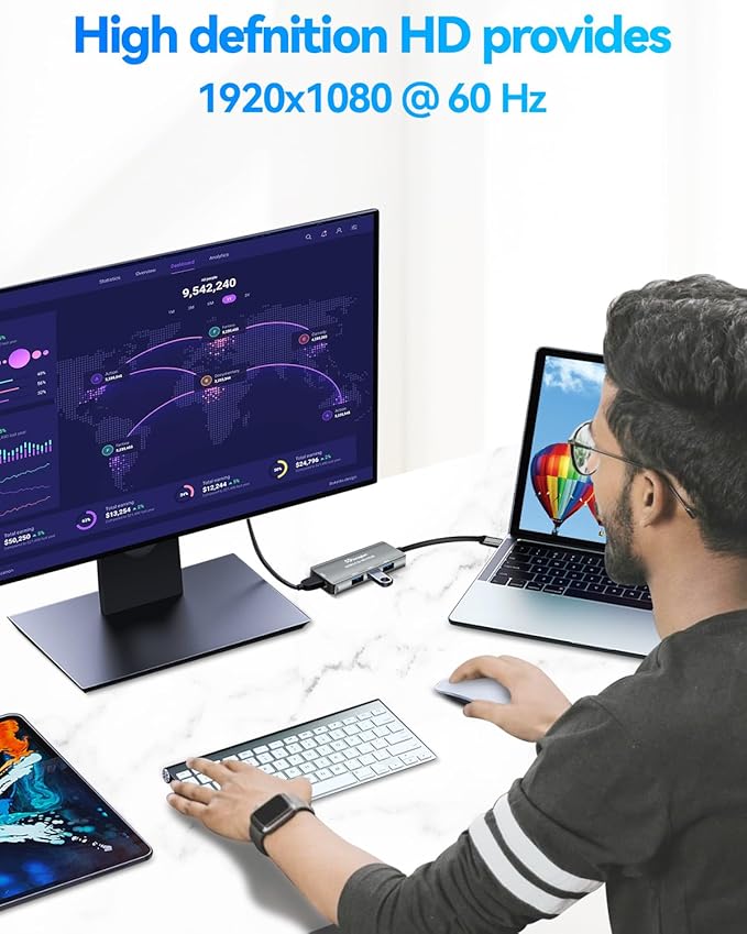 USB to hdmi Adapter for Monitor,USB HUB with HDMI USB HDMI HUB.hdmi to USB Adapter(USB3.0 to HDMI with 3*USB3.0)