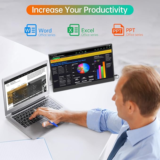 MNN 17.3" Portable Monitor 1080P FHD 144Hz Narrow Edge Laptop Monitor USB C HDMI Gaming Computer IPS HDR Screen for PC Mac Phone Xbox PS5 Switch Laptop w/Smart Cover & Speakers