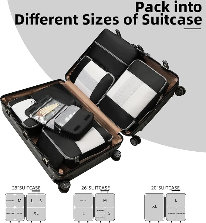 BAGAIL 6 Set/8 Set/10 Set Packing Cubes Various Sizes Packing Organizer for Travel Accessories Luggage Carry On Suitcase