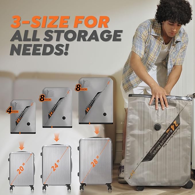 Rechargeable Wireless Pump Travel Storage Bags Set - 20 Pack Portable Space Saver Bags for Travel & Home - Vacuum Compression Packing Seal for Clothes, Blankets, Seasonal Storage