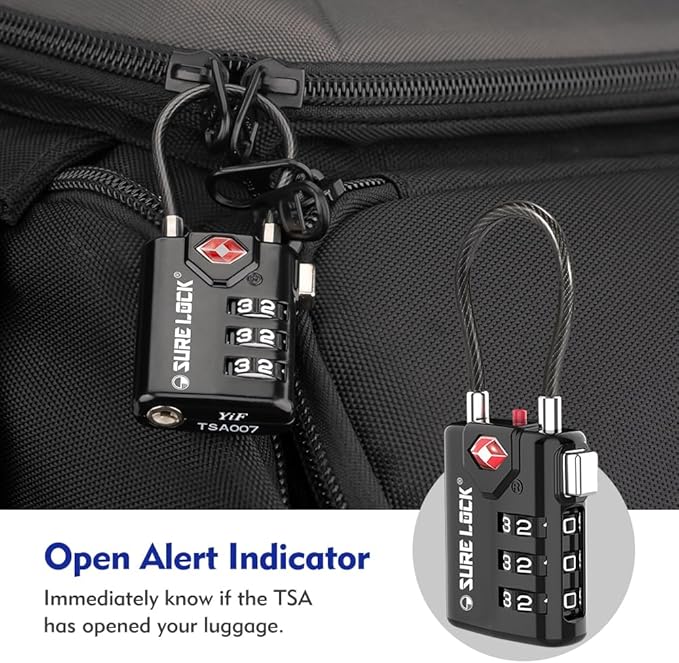 SURE LOCK TSA Compatible Travel Luggage Locks, Inspection Indicator, Easy Read Dials TSA Approved with Zinc Alloy Four Colour