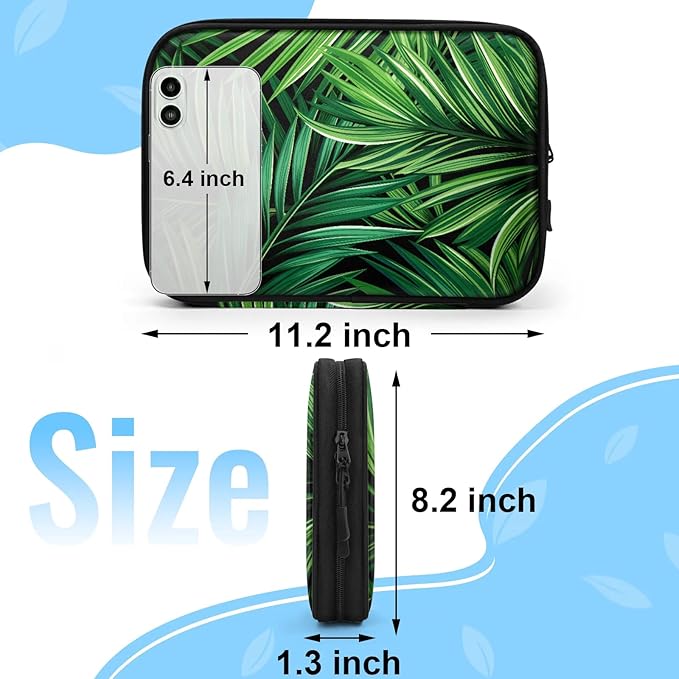Green Tropical Leaves Electronics Travel Organizer Case, Tech Accessories Cable Storage Bag for Cords, Charger, Phone, Hard Drive