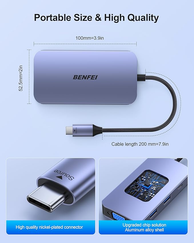 BENFEI USB C Docking Station, 8-in-1 USB C Hub with Triple Display Dual HDMI, VGA, 3*USB 3.0, 100W Power Delivery, 3.5mm AUX Audio Compatible with MacBook Pro, XPS and More