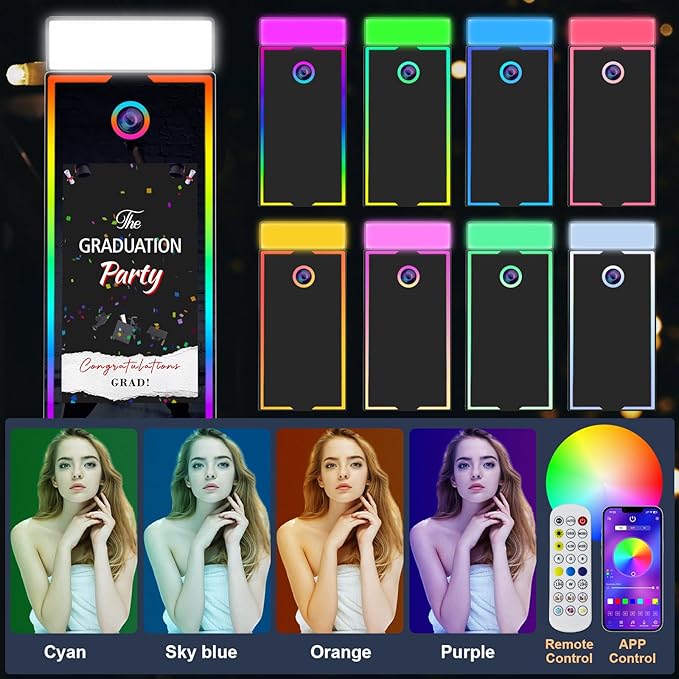 Mirror Photo Booth with Camera and Printer, 40" Magic Mirror Photo Booth, 22" Touch Screen Built-in Mini PC with Instant Print and Sharing, Music Sync Control RGB Light (Black, 45-22" Full Set)