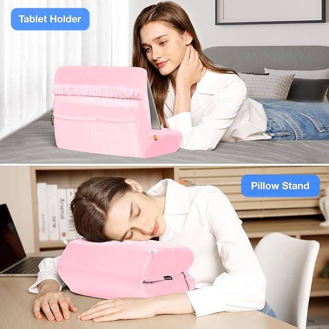 MOSISO Tablet Pillow Stand,Soft Tablet Holder for Lap,Tablet Soft Pad Dock with Pockets&Stylus Slot&4 Viewing Angles Compatible with iPad Pro 12.9,11,10.5,9.7,Air Mini 6,5,4,3, E-Reader, Pink