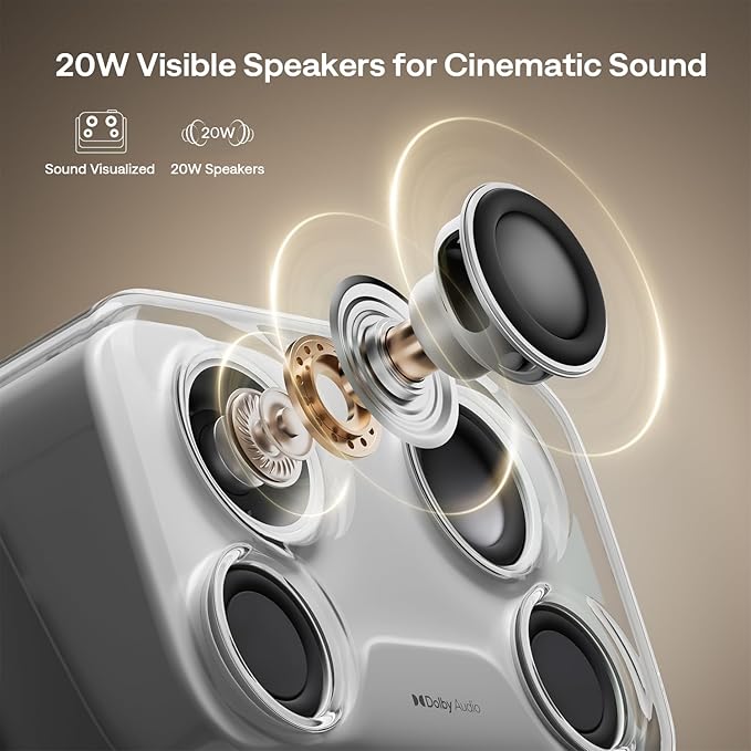 Aurzen BOOM mini Google TV 4K Supported Smart Projector with WiFi and Bluetooth, Outdoor & Home Movie Projector with 20W Speakers DoIby Audio, Real-Time Focus & Keystone, 500 ANSI Lumens, Grey