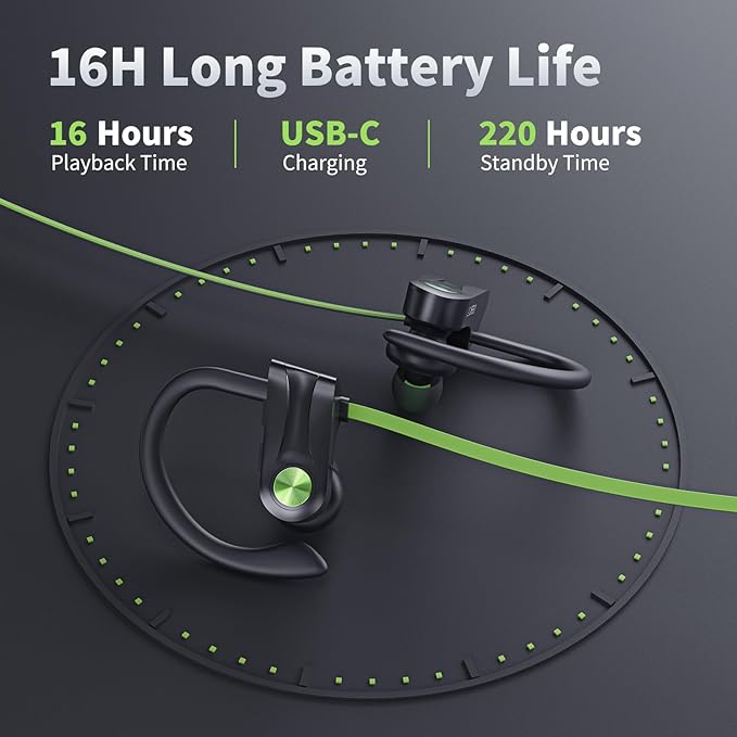 JOYWISE Bluetooth Headphones, Wireless Earbuds IPX7 Waterproof Bluetooth 5.3 Headphones with 16Hrs Playtime Stereo Bass Headsets with Mic Running Headsets with Earhooks for Sports Running Workout