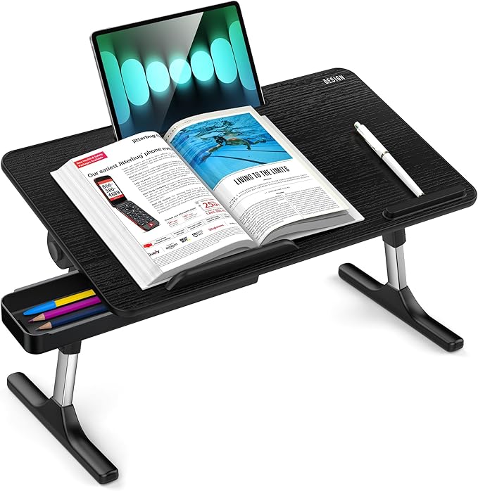 Besign LT05 Adjustable Laptop Table, Lap Desk, Portable Standing Bed Desk, Foldable Sofa Breakfast Tray, Notebook Computer Stand for Reading and Writing, Medium Size, Black